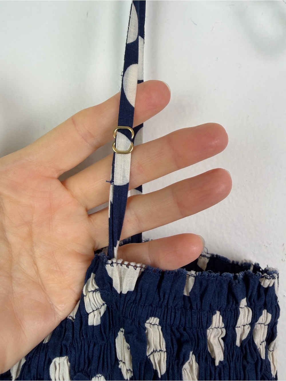 J. Crew Smocked Maxi Dress with Straps in Cotton Voile Navy Polka Dot Size S - Picture 10 of 13